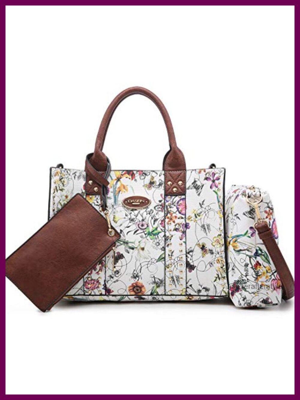 Vegan Leather Tote Satchel Bag Set with Wristlet & Wallet 3pcs